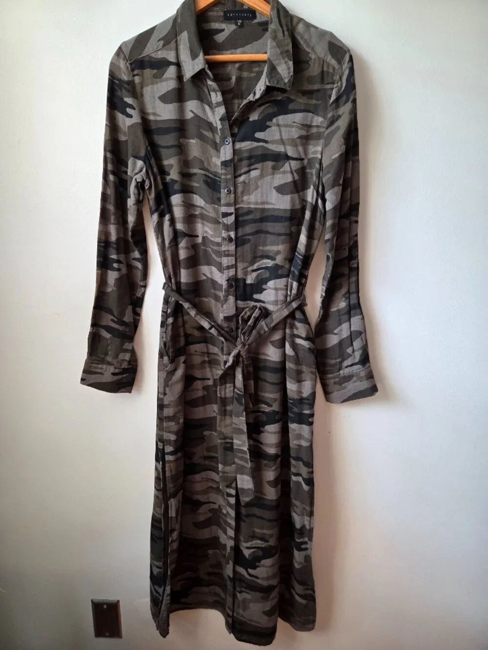 EUC SANCTUARY CAMO BUTTON DOWN MIDI SHIRT DRESS BELTED SIZE M